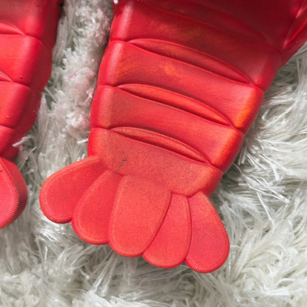 Vintage Lobster Slides Novelty Red Rubber Beach Sandals Mens 10 11 Made HongKong